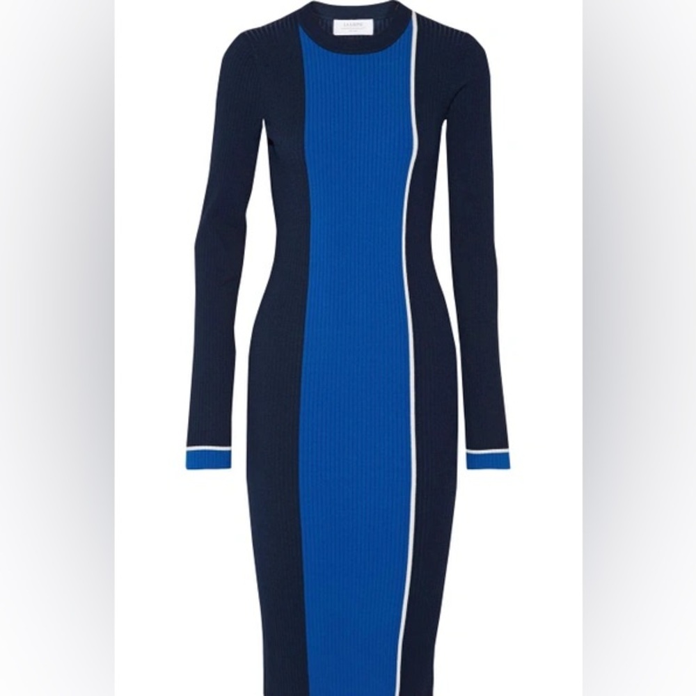 La Ligne New York Dress S Navy Blue Colorblock Ribbed Knit Bodycon Long Sleeve